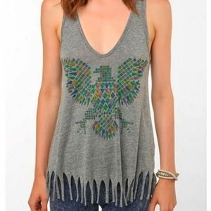 Truly Madly Deeply Grey Eagle Fringe Tank Top Size Small